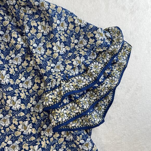 Max Studio Plus 2X Top Elbow Sleeve Ruffle Blouse Blue Floral Peasant Women's - Picture 4 of 13